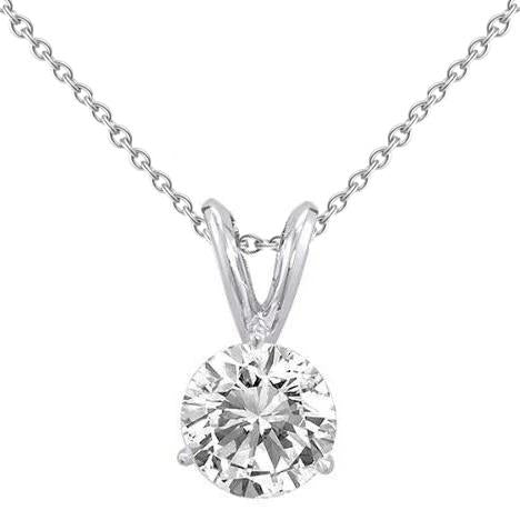 Solitaire Prong Set 1.50 Carats Round Cut Real Diamond Necklace Pendant