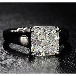 Solitaire Radiant Real Diamond Engagement Ring 4 Carats White Gold 14K