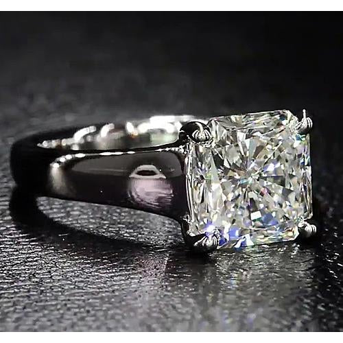 Solitaire Radiant Real Diamond Engagement Ring 4 Carats White Gold 14K