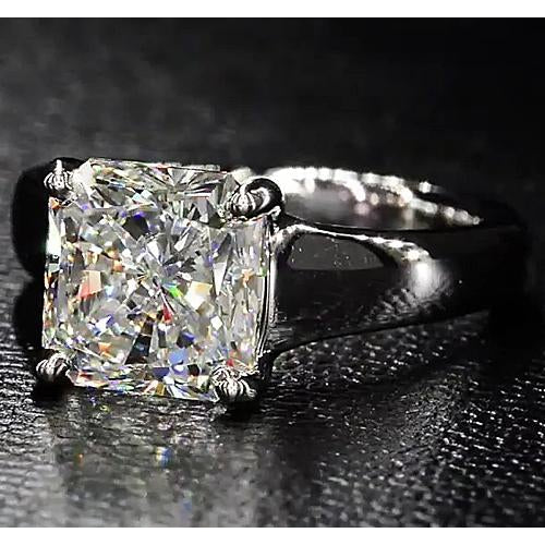 Solitaire Radiant Real Diamond Engagement Ring 4 Carats White Gold 14K