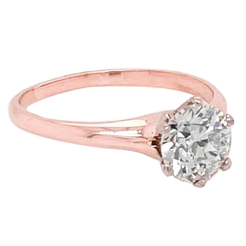 Solitaire Real Diamond Engagement Ring 2 Carats Rose Gold 14K