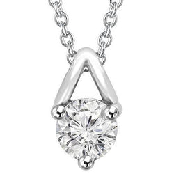 Solitaire Real Natural Earth Mined Diamond Necklace 1 Carat 3 Prong Set Round White Gold 14K