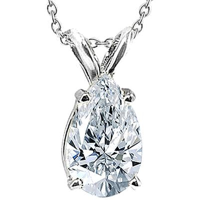 Solitaire Real Diamond Pear Pendant Necklace 2.5 Ct. White Gold 14K