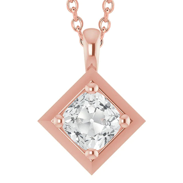 Solitaire Real Diamond Pendant Cushion Old Mine Cut 5 Carats Prong Set