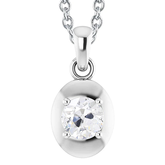 Solitaire Real Diamond Pendant Old Mine Cut White Gold 14K 1.50 Carats