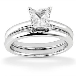 Solitaire Real Diamond Princess Cut Engagement Ring Set 1 Carat Jewelry