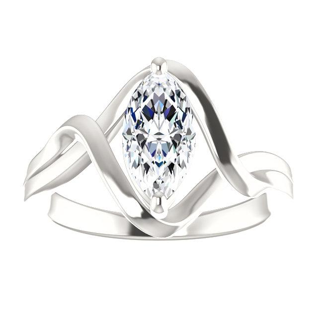 Solitaire Real Diamond Ring 2.50 Carats Twisted Split Shank 14K White Gold