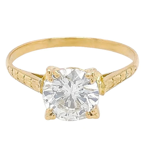 Solitaire Real Diamond Ring 2 Carats Milgrain Yellow Gold Ladies Jewelry