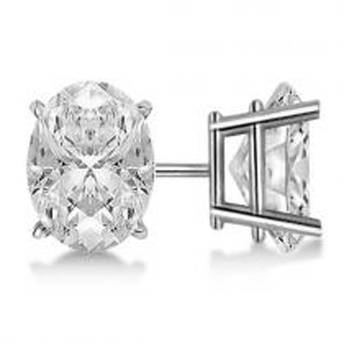 Solitaire Real Diamond Stud Earring Solid Gold 14K Diamond Oval Cut 4 Ct