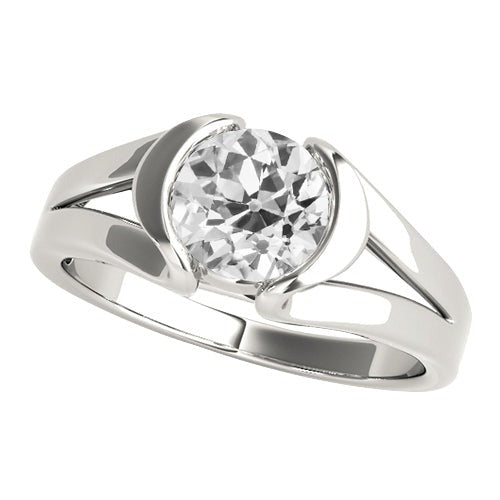 Solitaire Real Old Cut Diamond Ring Half Bezel Set Split Shank 2 Carats - Solitaire Ring-harrychadent.ca