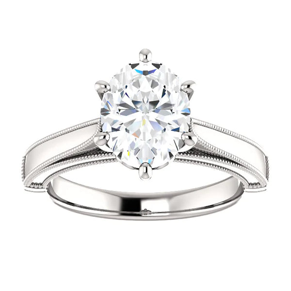 Solitaire Ring 4 Carats Real Diamond Oval Vintage Style Milgrain Jewelry