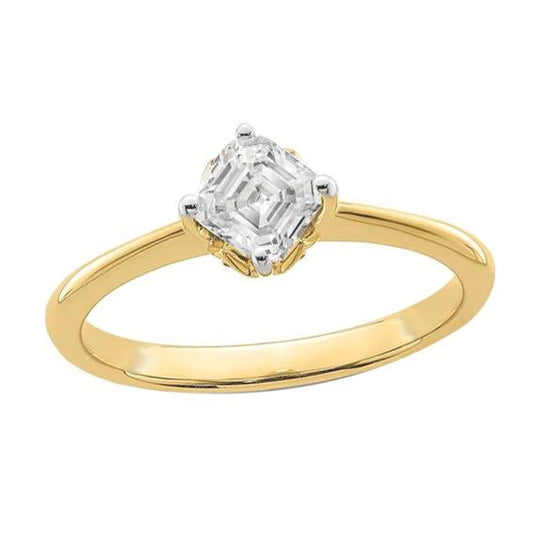 Solitaire Ring Asscher Real Diamond Two Tone 2 Carats Gold