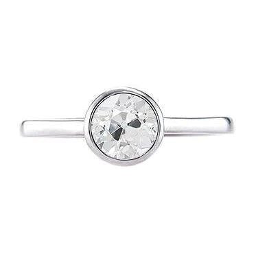 Solitaire Ring Bezel Set Round Old Miner Natural Diamond 1 Carat White Gold