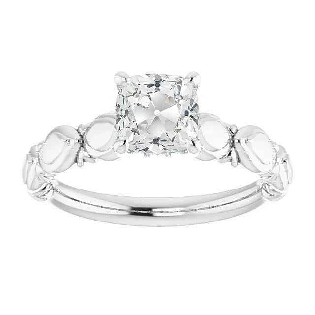 Solitaire Ring Cushion Old Mine Cut Real Diamond 3.50 Carats White Gold