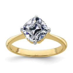 Solitaire Ring Cushion Old Mine Cut Real Natural Earth Mined Diamond 5 Carats Two Tone Gold