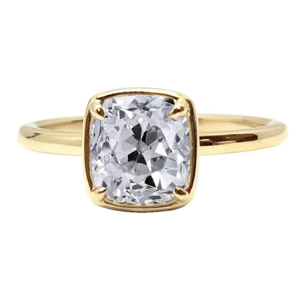 Solitaire Ring Cushion Old Miner Genuine Natural Earth Mined Diamond Prong Set 2.25 Carats