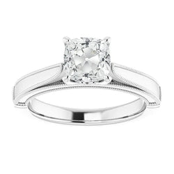 Solitaire Ring Cushion Old Miner Natural Earth Mined Diamond 3.50 Carats Milgrain Shank