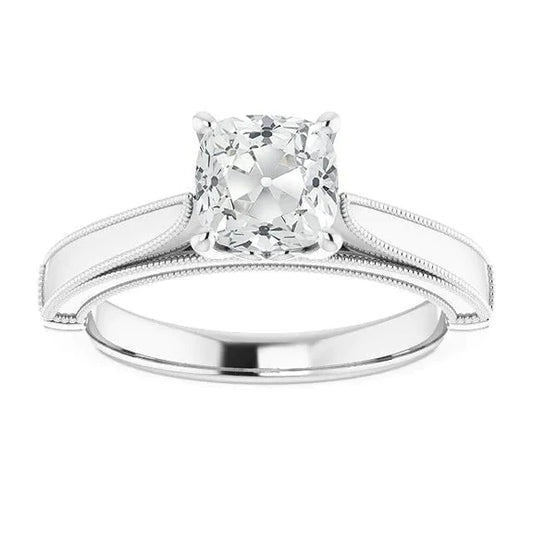 Solitaire Ring Cushion Old Miner Natural Diamond 3.50 Carats Milgrain Shank
