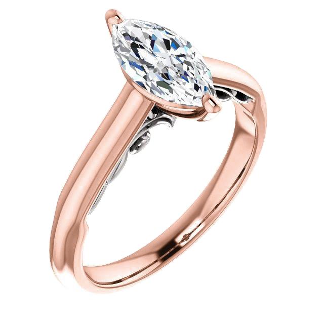 Solitaire Ring Marquise Natural Diamond 1.50 Carats Two Tone Gold 14K