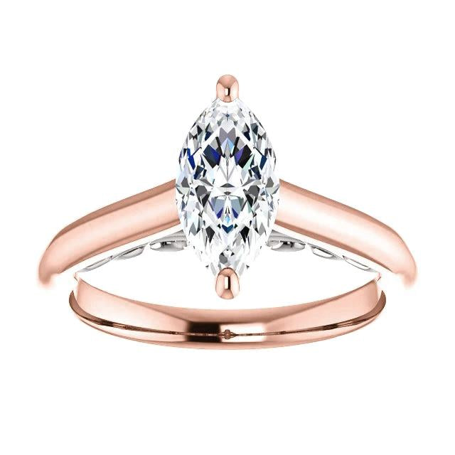 Solitaire Ring Marquise Natural Diamond 1.50 Carats Two Tone Gold 14K