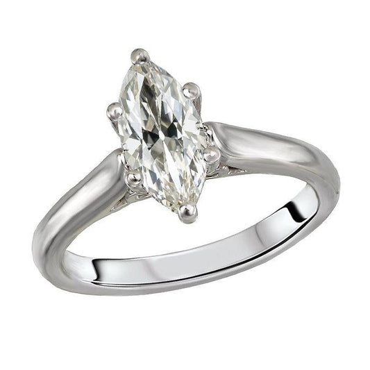 Solitaire Ring Marquise Old Mine Cut Real Diamond Jewelry 2.50 Carats