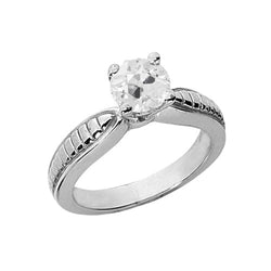 Solitaire Ring Old Cut Genuine Round Natural Earth Mined Diamond 1 Carat White Gold Jewelry