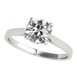 Solitaire Ring Old Cut Real Diamond 4 Prong Set White Gold 2.50 Carats