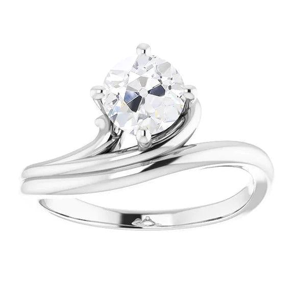 Solitaire Ring Old Cut Real Diamond Prong Twisted Split Shank 2 Carats