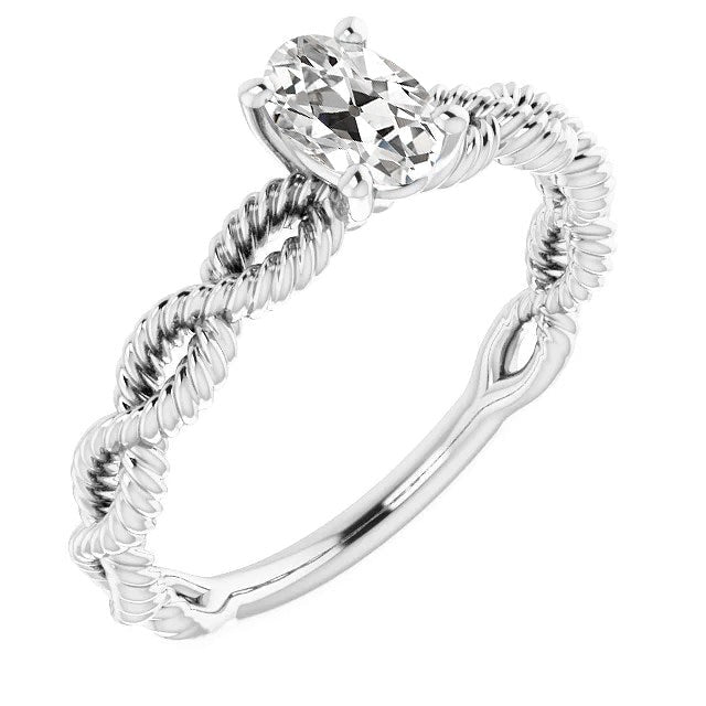 Solitaire Ring Old Cut Real Oval Diamond Twisted Rope Style 2.50 Carats