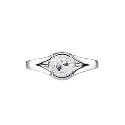 Solitaire Ring Old Cut Round Natural Earth Mined Diamond Split Shank 1 Carat White Gold