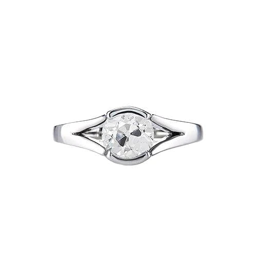 Solitaire Ring Old Cut Round Natural Diamond Split Shank 1 Carat White Gold