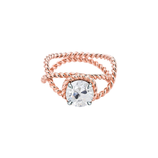 Solitaire Ring Old Cut Round Real Diamond Twisted Rope Style 1 Carat