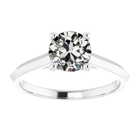 Solitaire Ring Old Mine Cut Natural Diamond 4 Prong Set 2 Carats