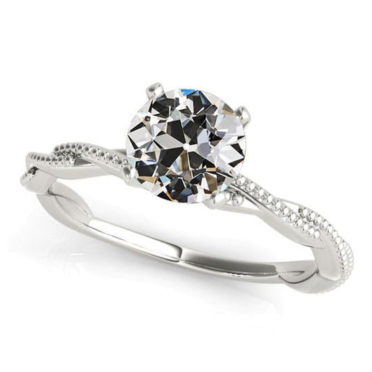 Solitaire Ring Old Mine Cut Real Diamond Twisted Shank 2 Carats Gold