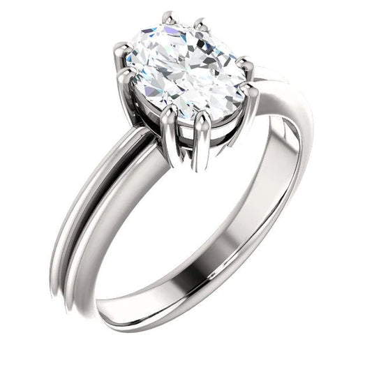 Solitaire Ring Oval Cut 5 Carats Real Diamond Split Shank Prong Setting Jewelry New