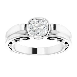 Solitaire Ring Real Cushion Old Cut Diamond Bezel Set Filigree 2.15 Carats