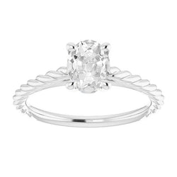 Solitaire Ring Real Oval Old Mine Cut Diamond Prong Set 3 Carats Rope Style