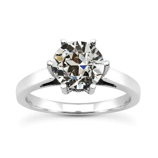 Solitaire Ring Round Old Cut Genuine Diamond 6 Prong Set Jewelry 2.50 Carats