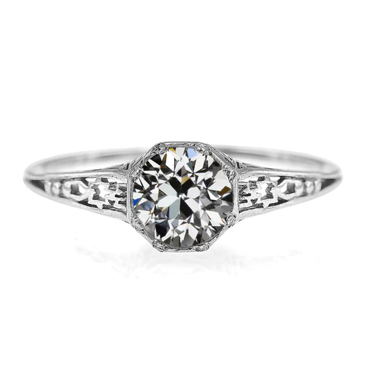 Solitaire Ring Round Old Mine Cut Genuine Diamond Antique Style 2 Carats