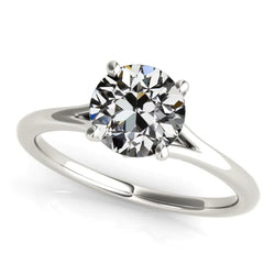 Solitaire Ring Round Old Mine Cut Natural Diamond 14K Gold 2 Carats