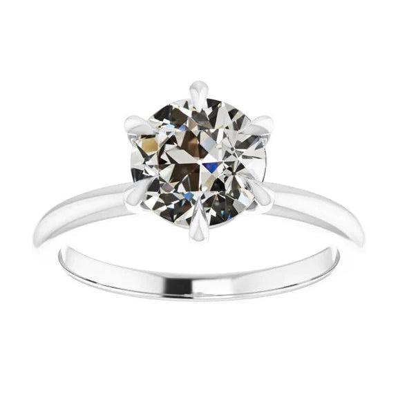 Solitaire Ring Round Old Mine Cut Natural Diamond 6 Prong Set 3 Carats