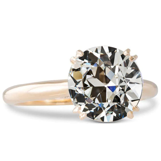 Solitaire Ring Round Old Mine Cut Natural Diamond Double Prong Set 4 Carats