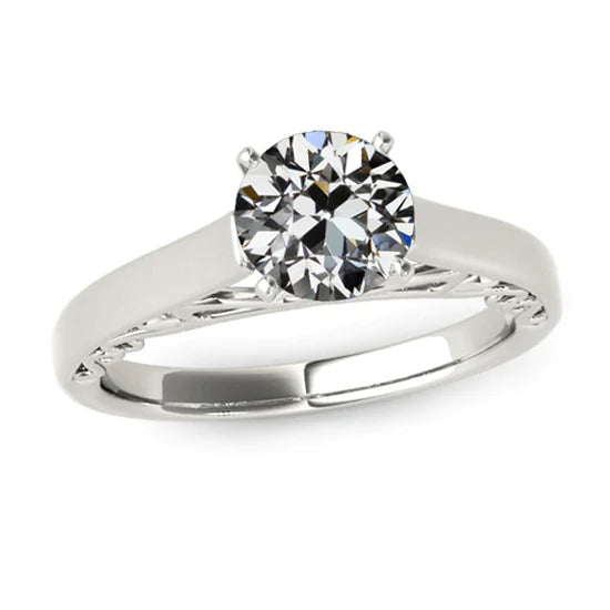 Solitaire Ring Round Old Mine Cut Real Diamond Vintage Style 2 Carats