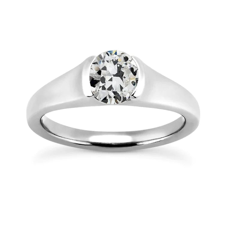 Solitaire Ring Round Old Miner Genuine Diamond Half Bezel Set 2 Carats