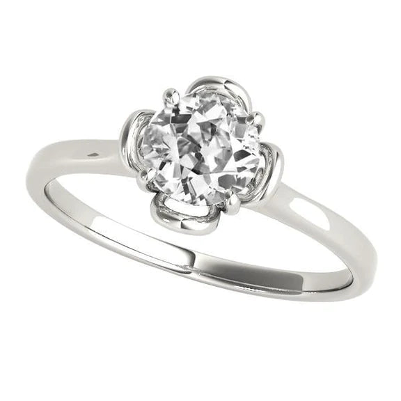 Solitaire Ring Round Old Miner Real Diamond Prong Floral Style 1.50 Carats