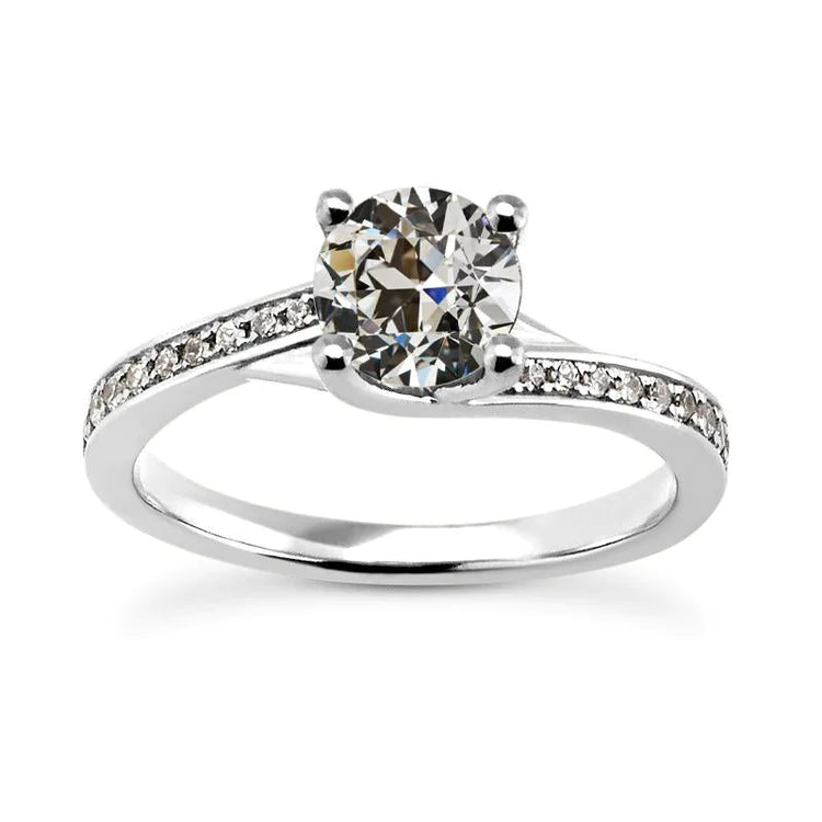 Solitaire Ring With Accents Old Cut Genuine Diamond Ring Gold 3 Carats