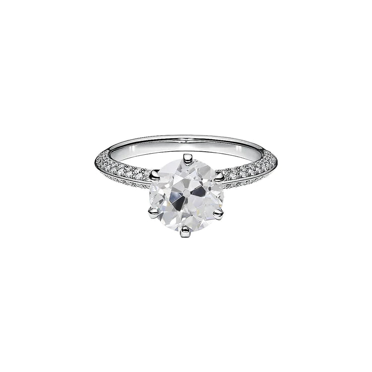 Solitaire Ring With Accents Old Cut Round Real Diamonds 3.50 Carats