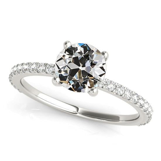 Solitaire Ring With Accents Old Mine Cut Genuine Diamond 3.75 Carats Pave Set