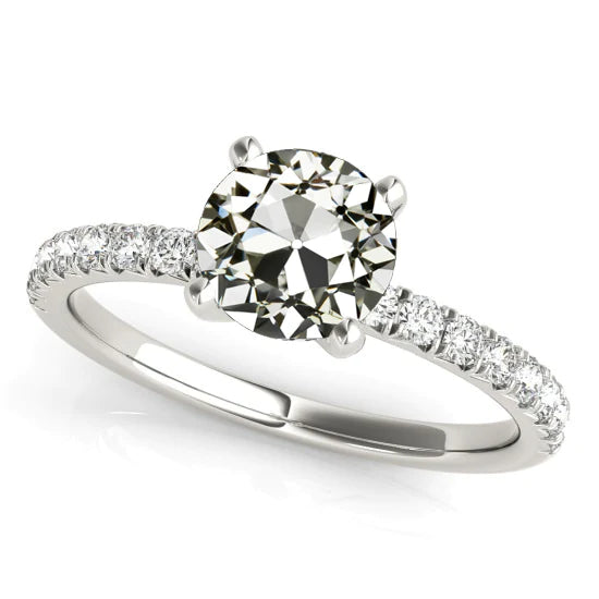Solitaire Ring With Accents Old Mine Cut Real Diamond 4 Carats Gold