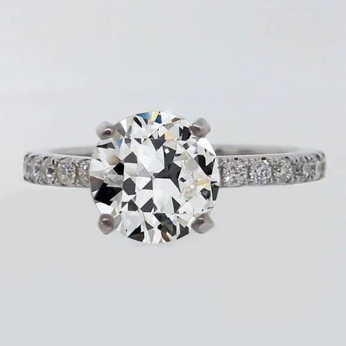 Solitaire Ring With Accents Old Mine Cut Real Diamond Prong Set 3.25 Carats